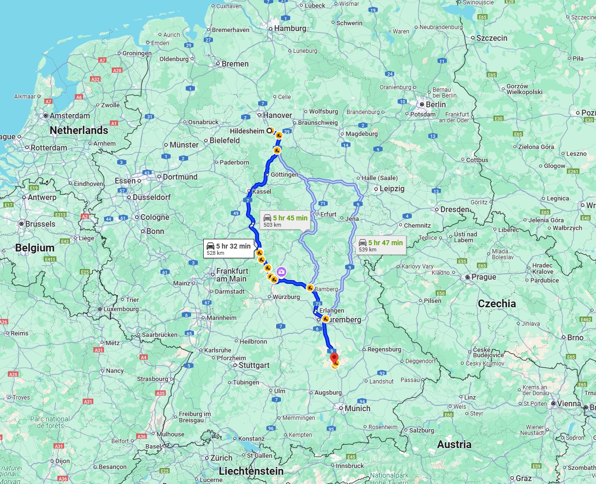 Anreise von Hildesheim Zu Ingolstadt Über via A7
