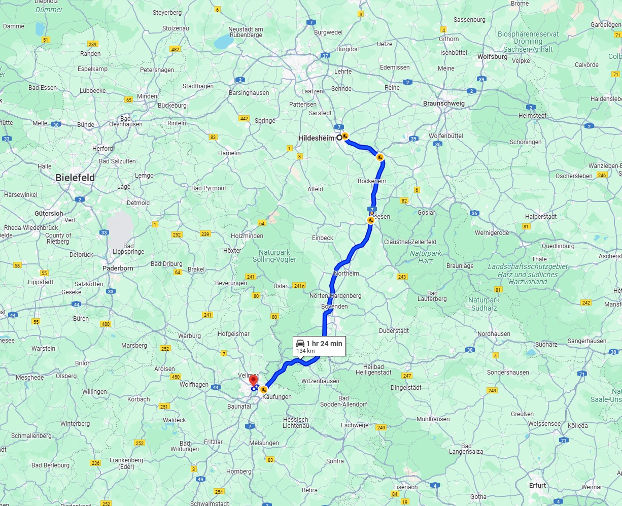 Anreise von Hildesheim Zu Kassel Über via A7