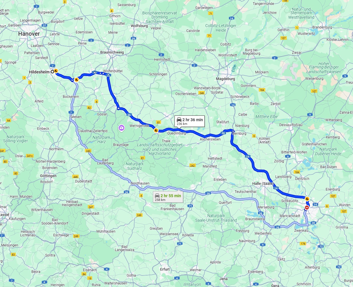Anreise von Hildesheim Zu Leipzig Über via A36 and A14