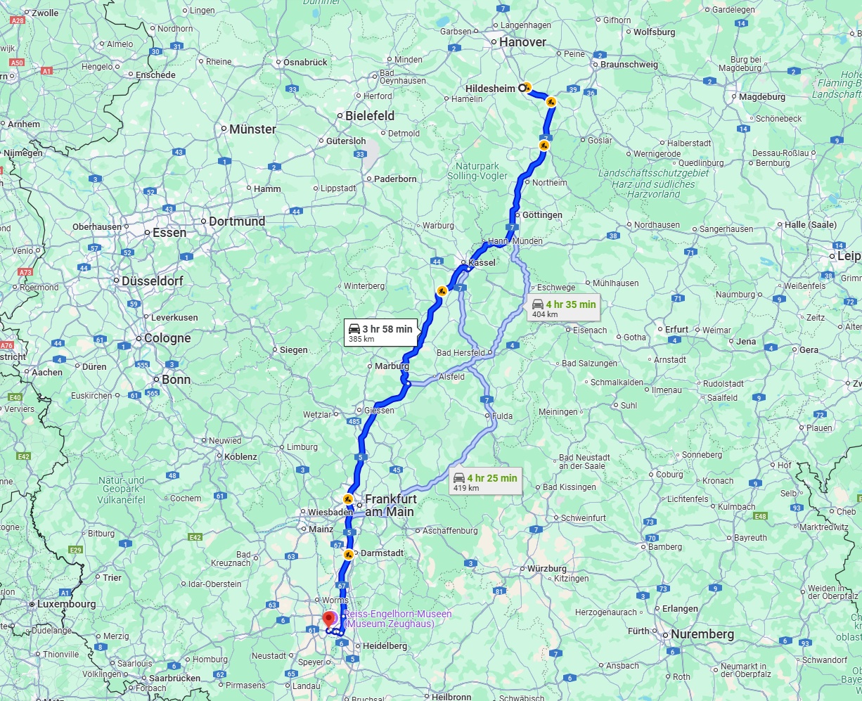 Anreise von Hildesheim Zu Ludwigshafen am Rhein Über via A7 and A5