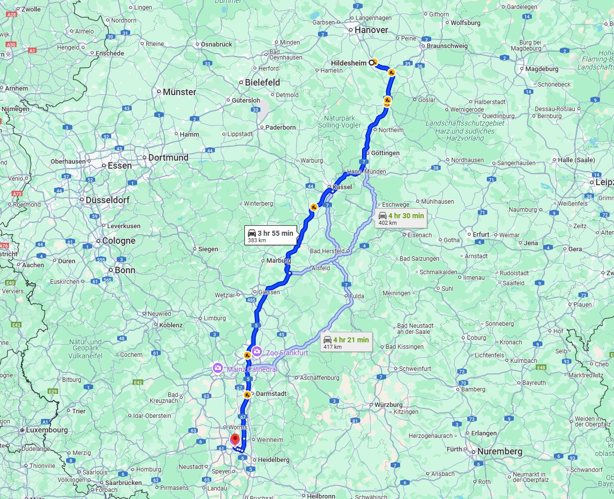 Anreise von Hildesheim Zu Mannheim Über via A7 and A5