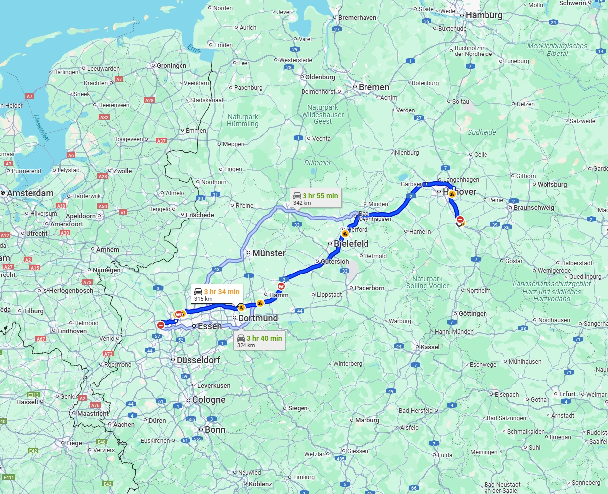 Anreise von Hildesheim Zu Moers Über via A2