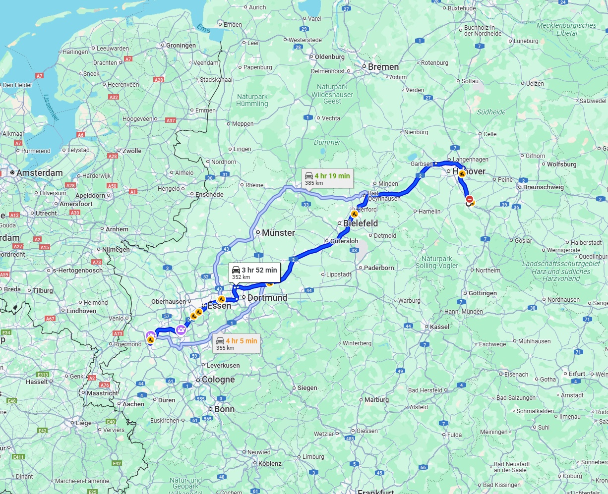 Anreise von Hildesheim Zu Mönchengladbach Über via A2