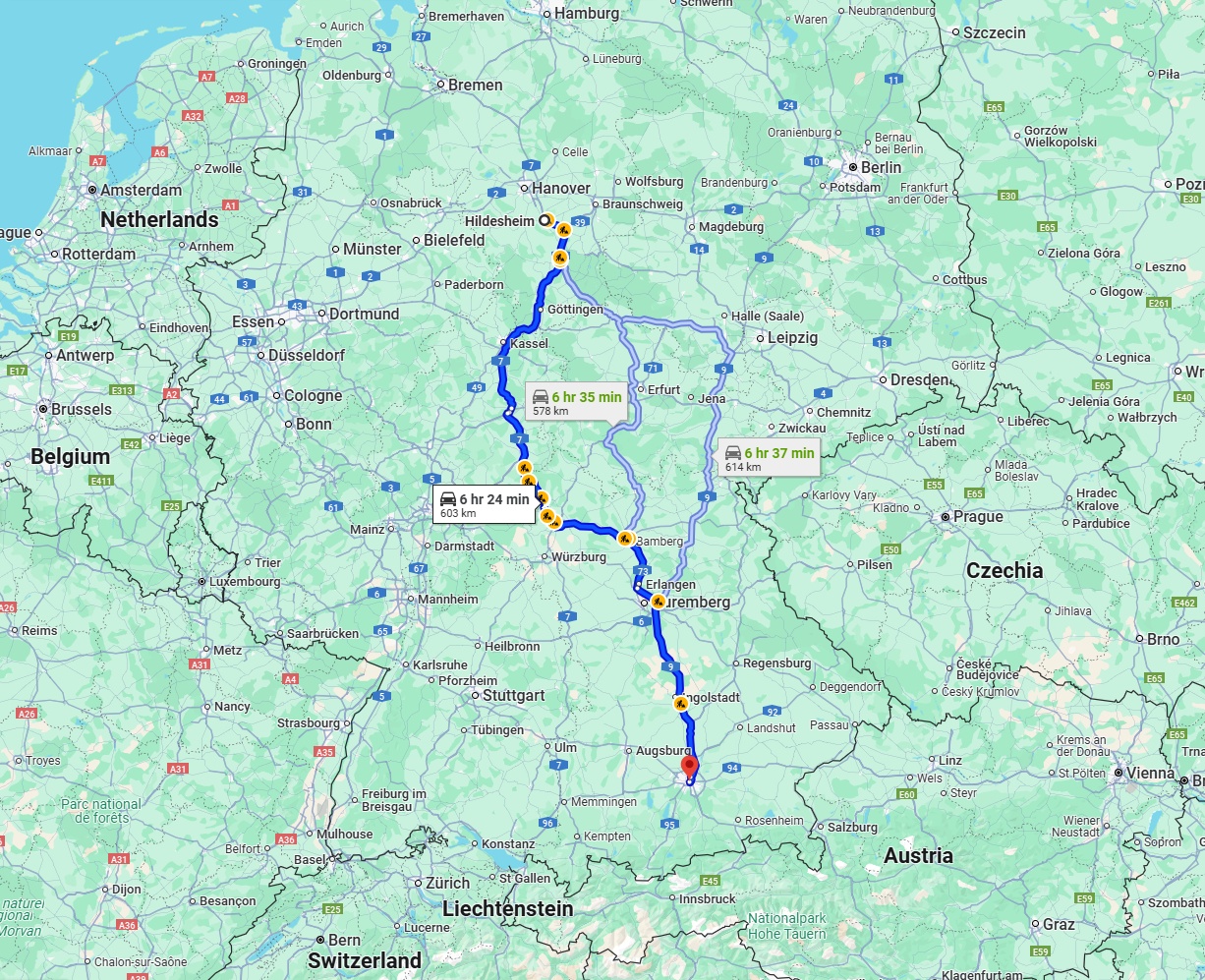 Anreise von Hildesheim Zu München Über via A7 and A9