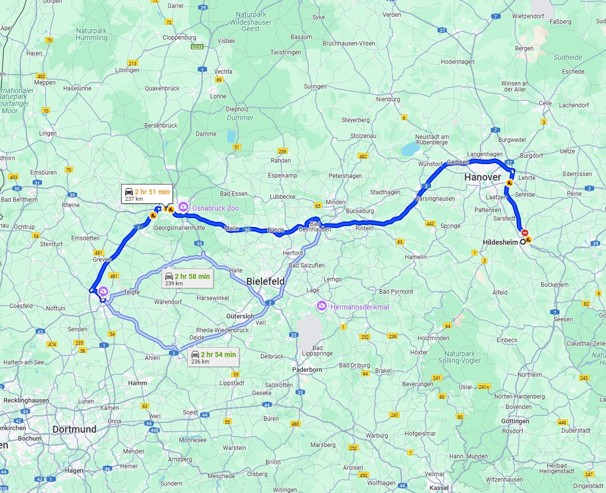 Anreise von Hildesheim Zu Münster Über via A2 and A30