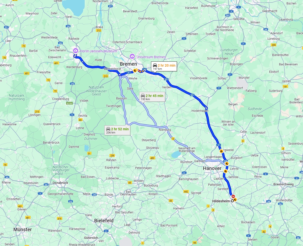 Anreise von Hildesheim Zu Oldenburg Über via A7 and A27
