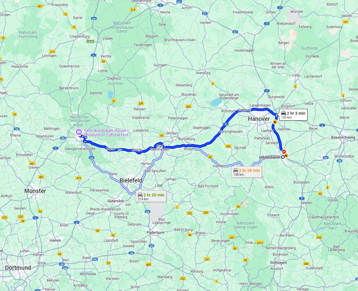 Anreise von Hildesheim Zu Osnabrück Über via A2 and A30