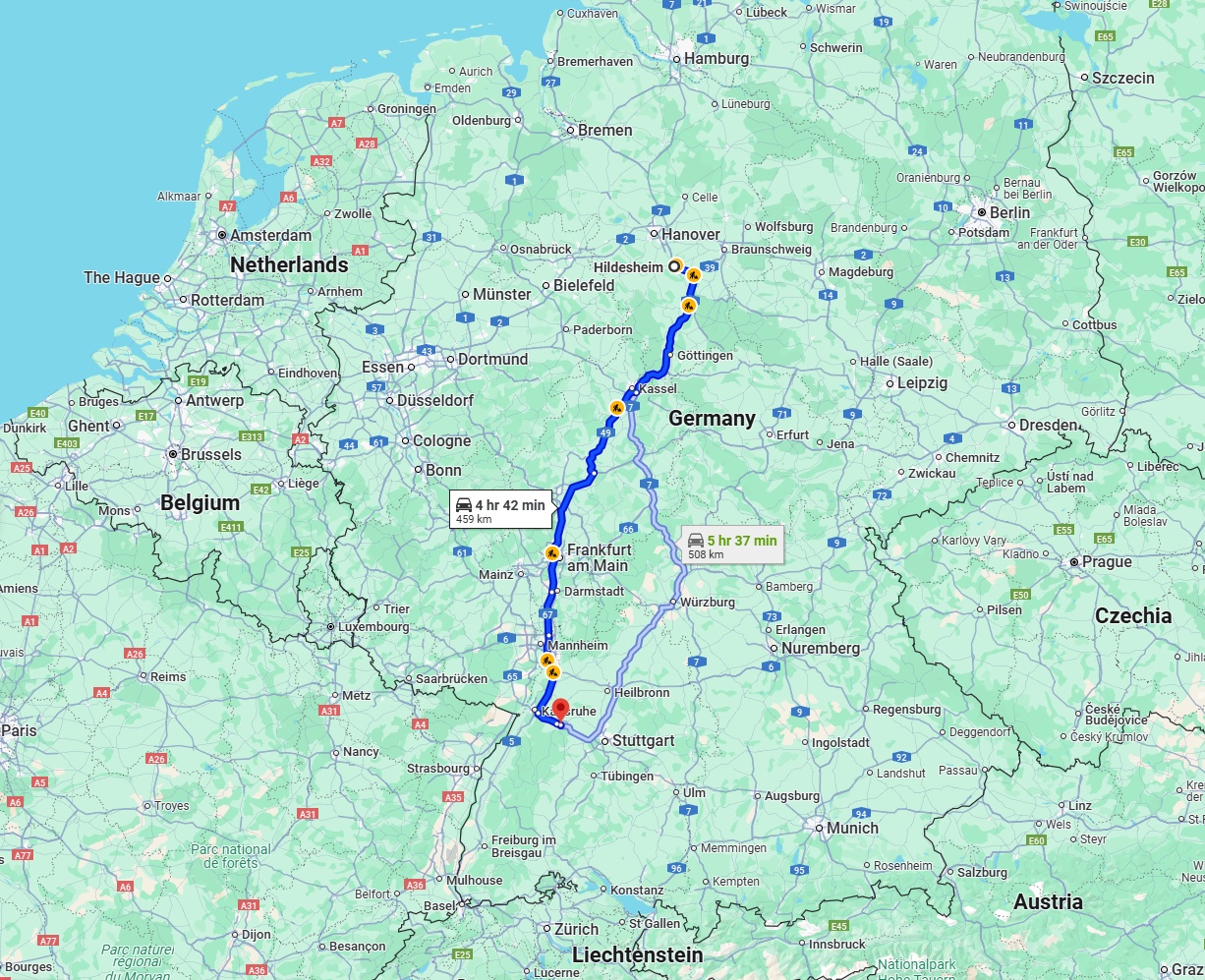 Anreise von Hildesheim Zu Pforzheim Über via A7 and A5