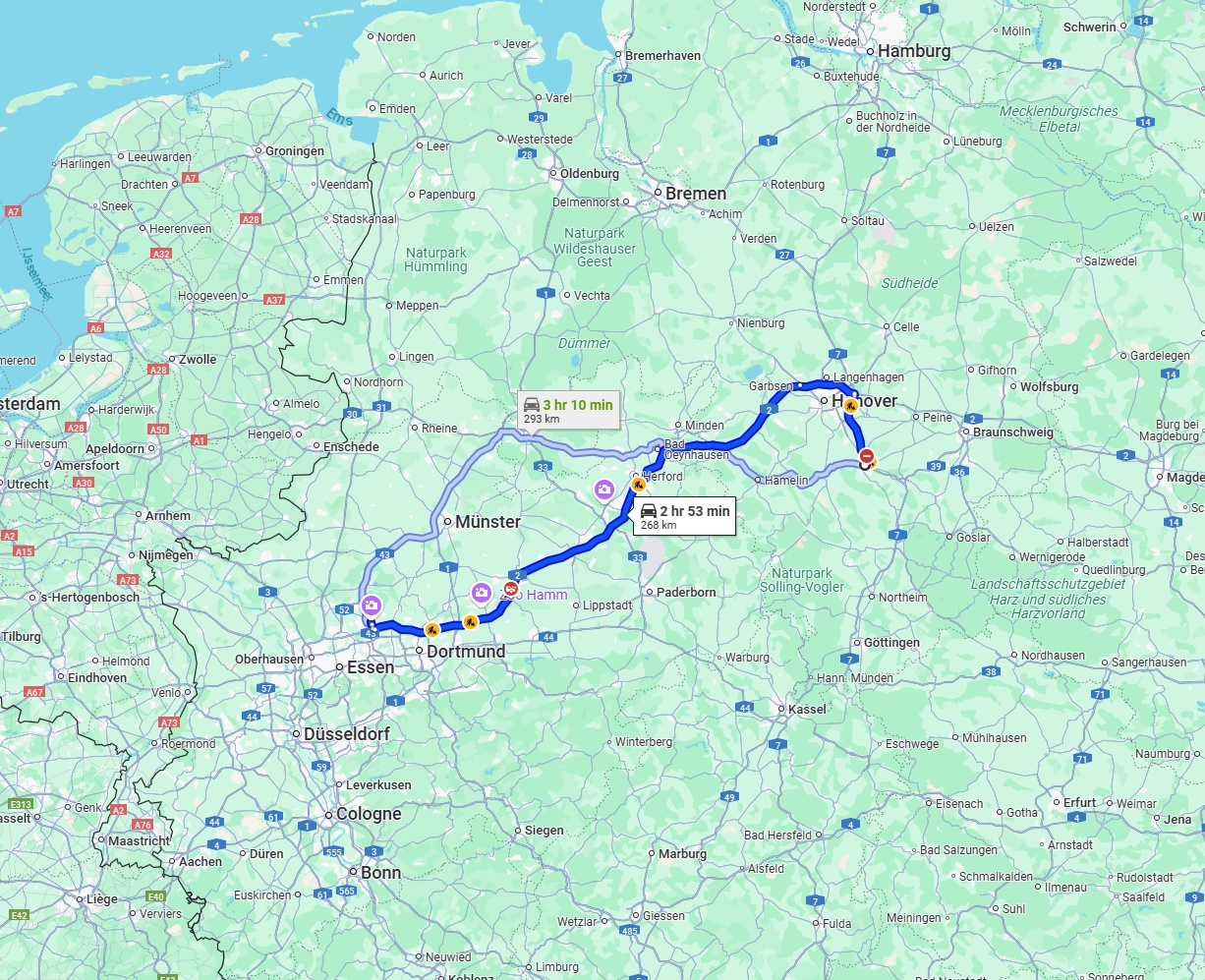Anreise von Hildesheim Zu Recklinghausen Über via A2