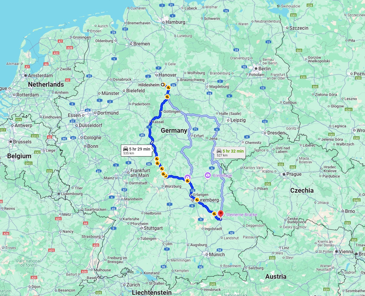Anreise von Hildesheim Zu Regensburg Über via A7