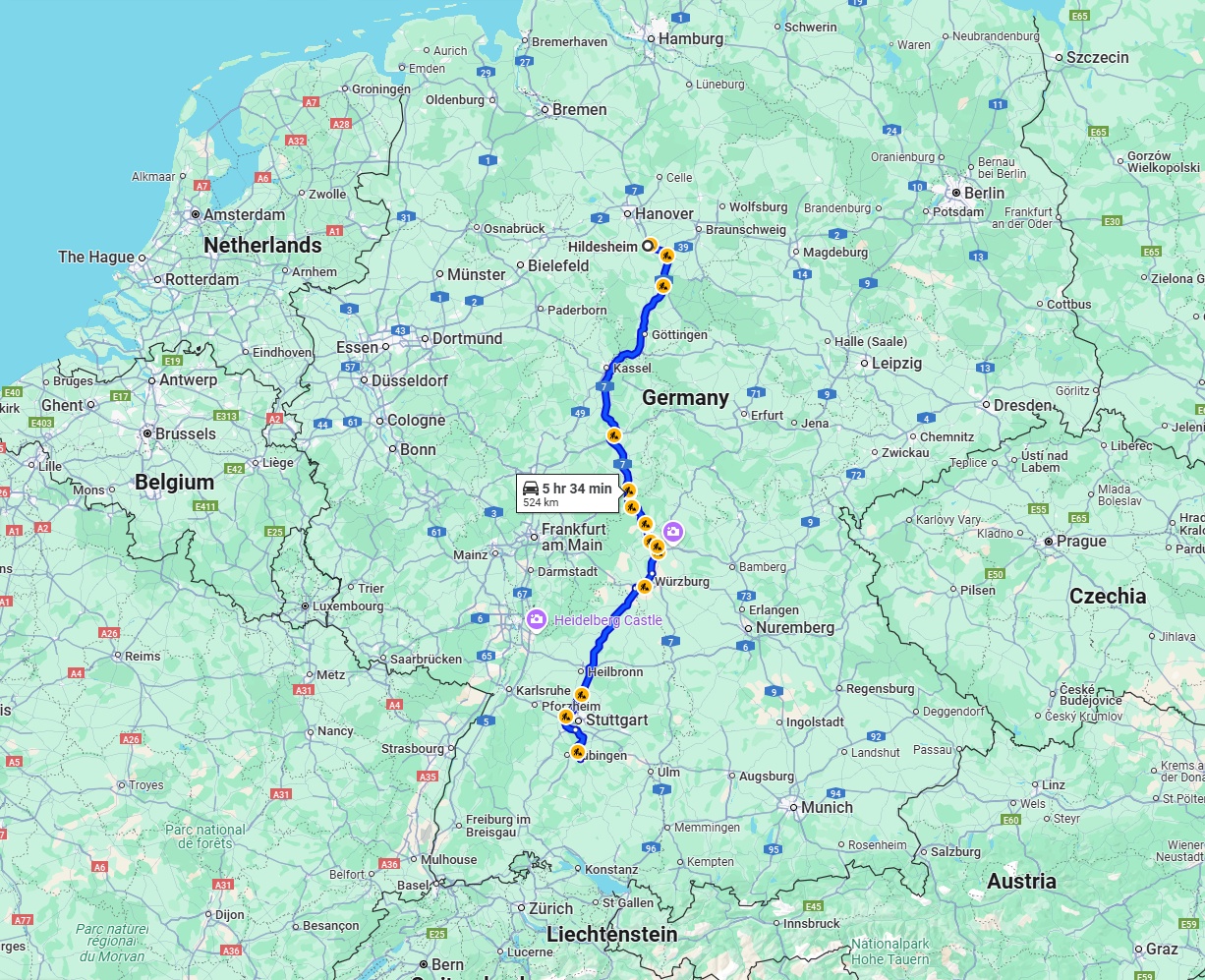 Anreise von Hildesheim Zu Reutlingen Über via A7