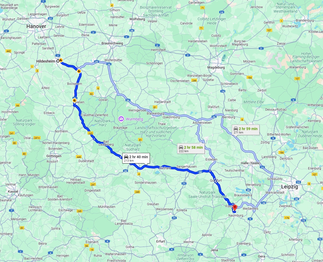 Anreise von Hildesheim Zu Saale Über via B243 and A38