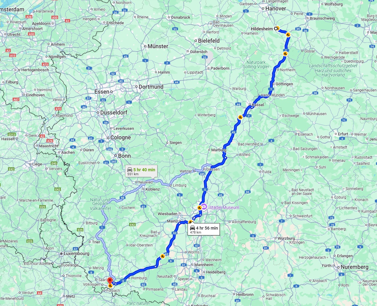 Anreise von Hildesheim Zu Saarbrücken Über via A7