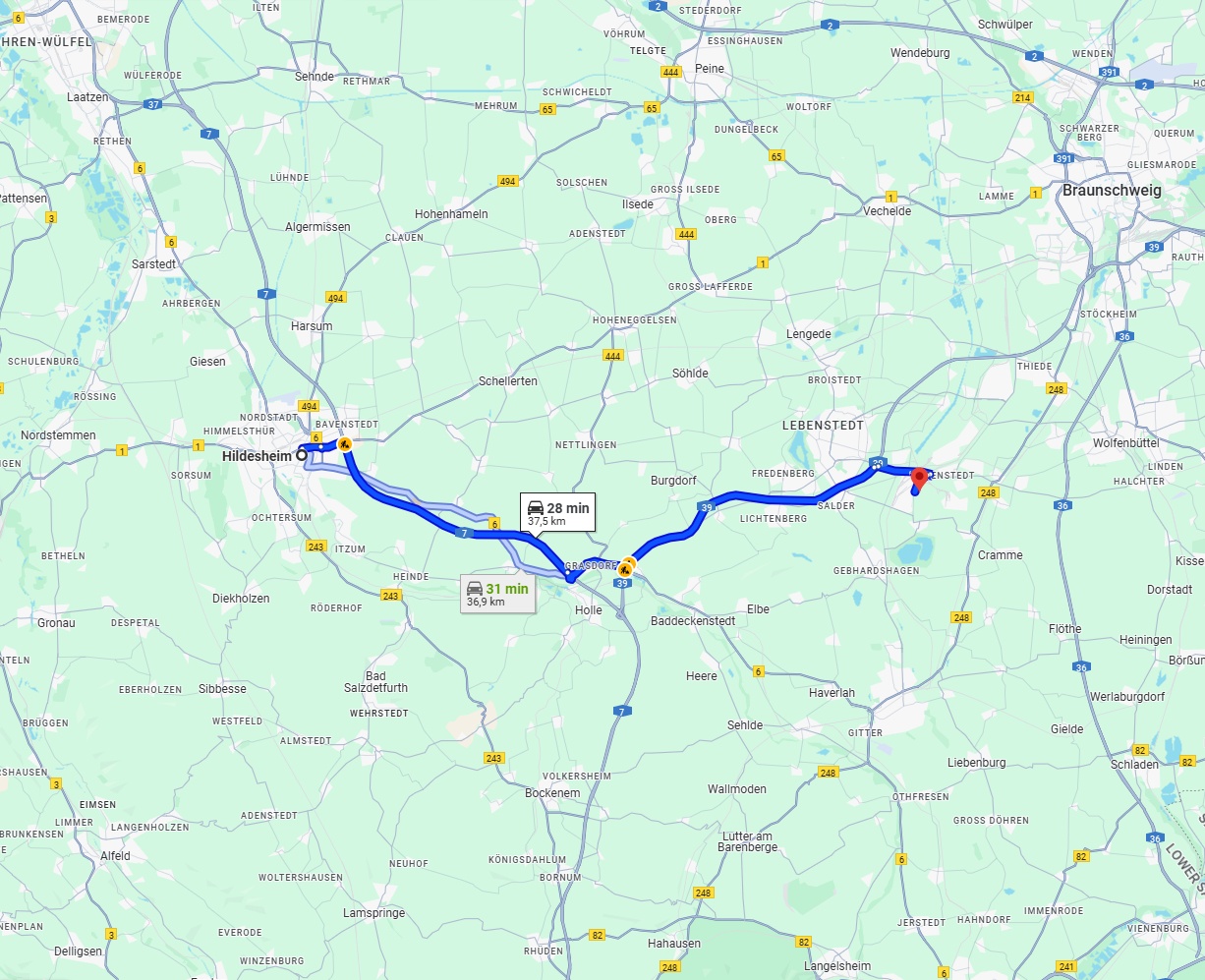 Anreise von Hildesheim Zu Salzgitter Über via A7 and A39