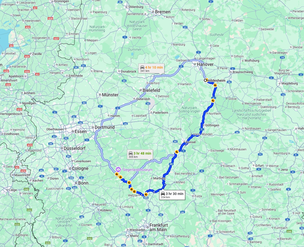 Anreise von Hildesheim Zu Siegen Über via A7 and A49