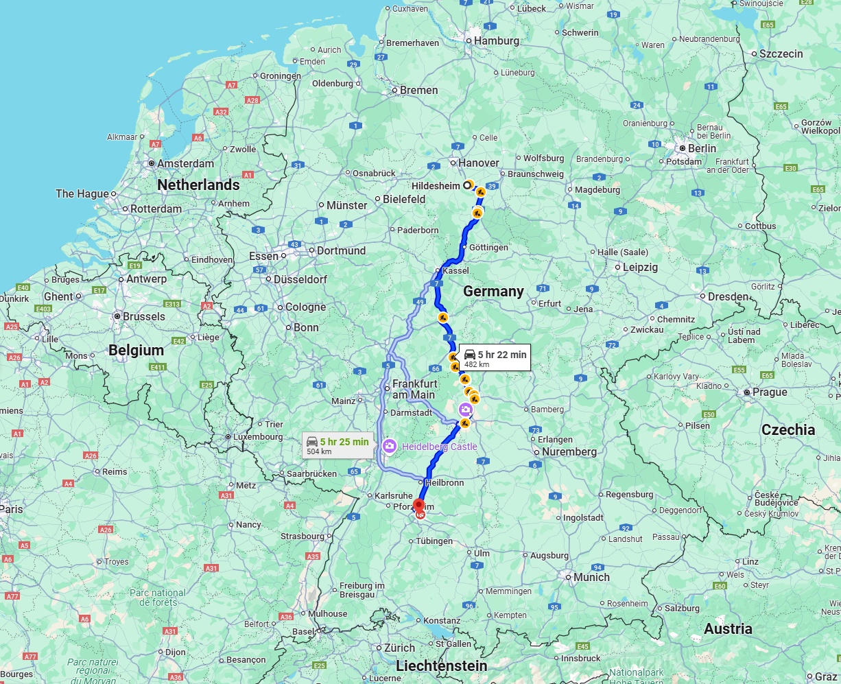 Anreise von Hildesheim Zu Stuttgart Über via A7