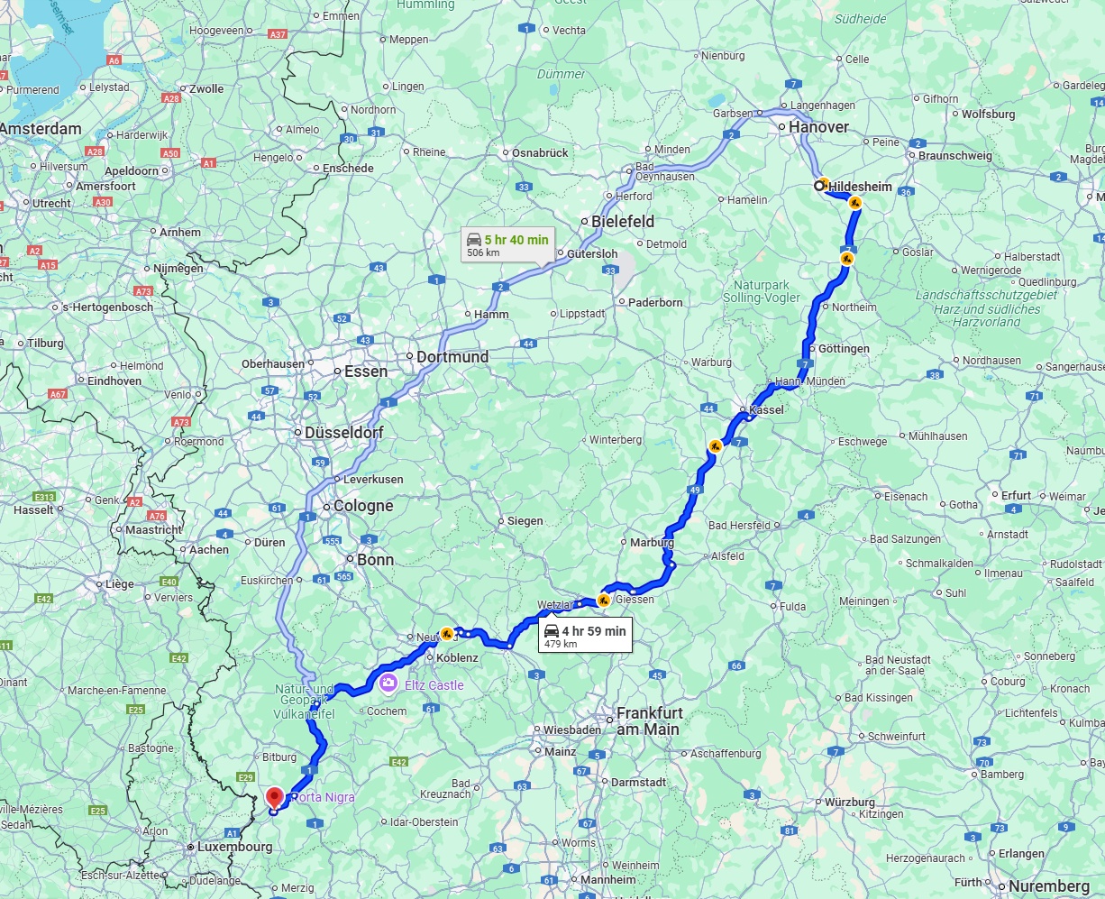 Anreise von Hildesheim Zu Trier Über via A7