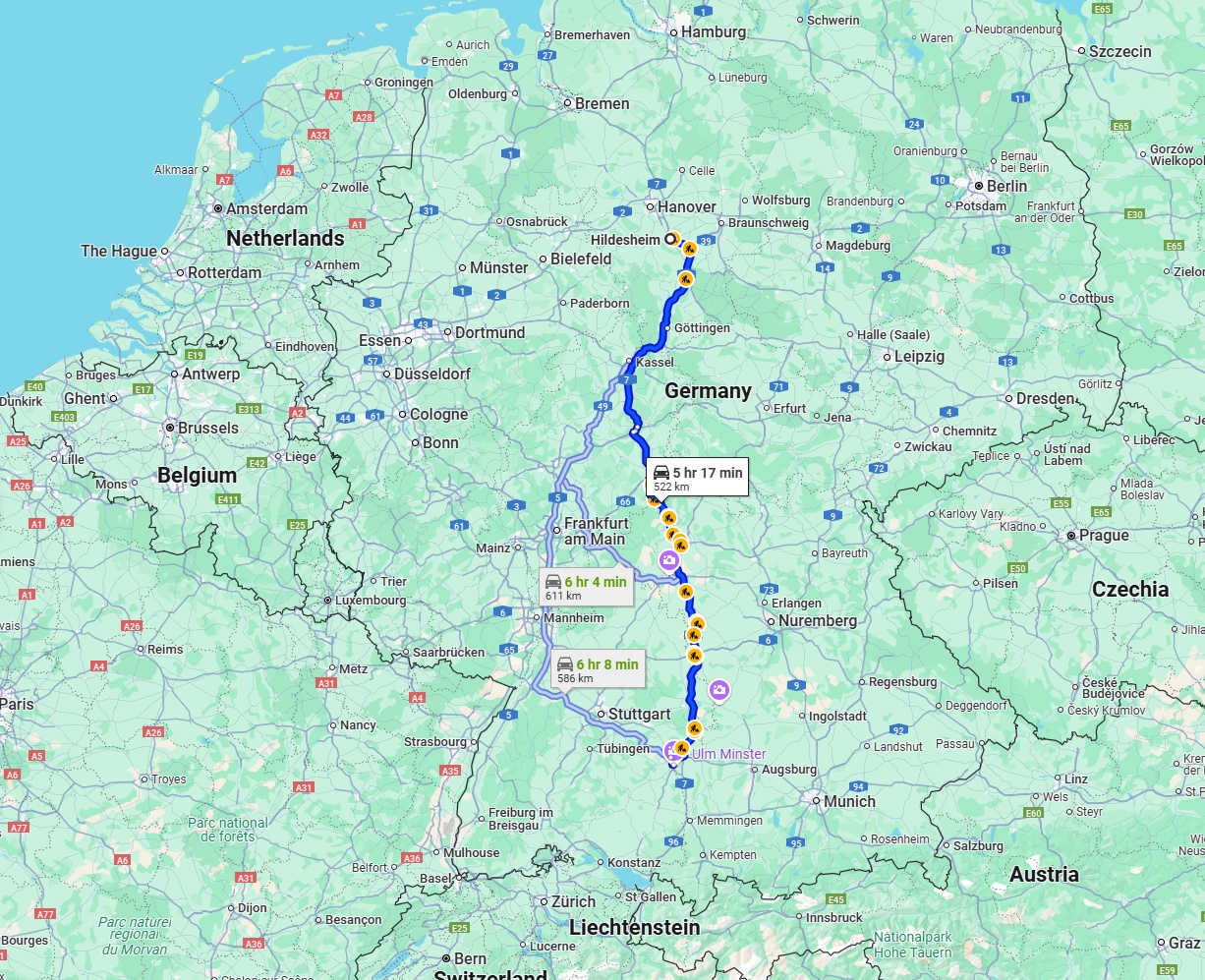 Anreise von Hildesheim Zu Ulm Über via A7