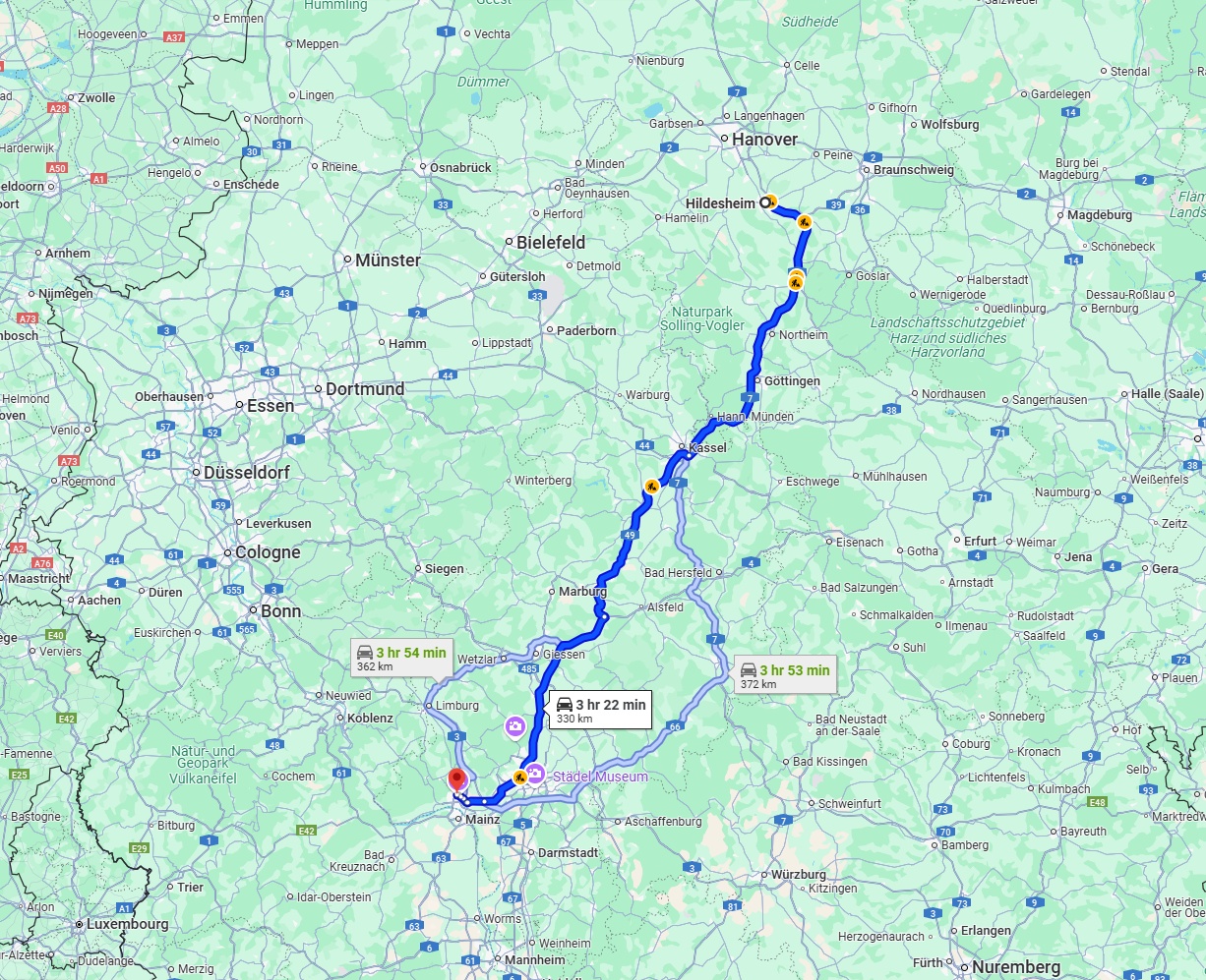 Anreise von Hildesheim Zu Wiesbaden Über via A7 and A49