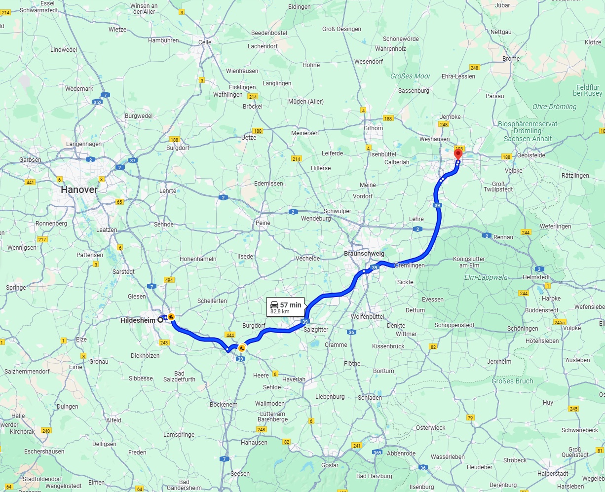 Anreise von Hildesheim Zu Wolfsburg Über via A39