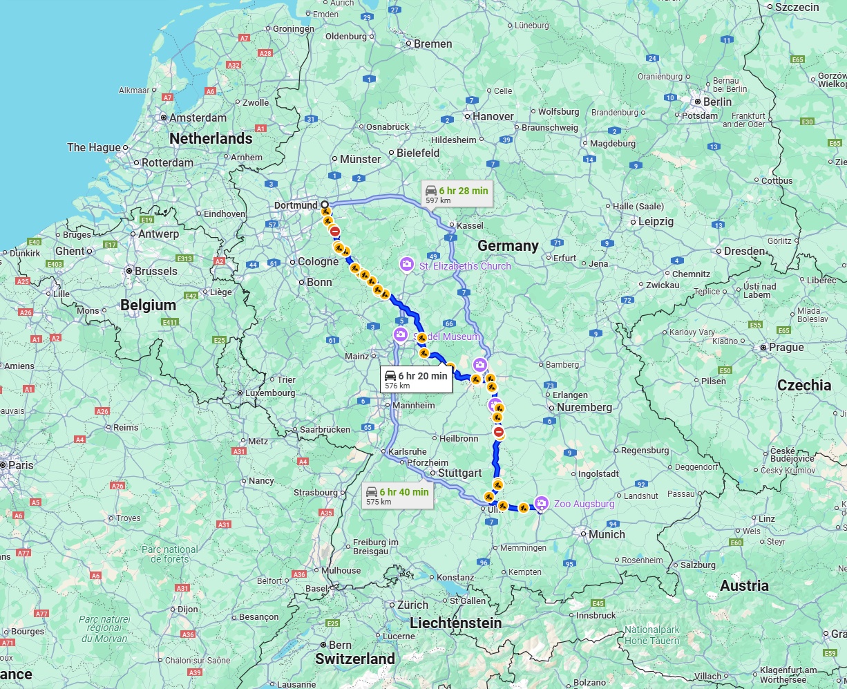 Anreise von Dortmund Zu Augsburg Über via A45 and A7