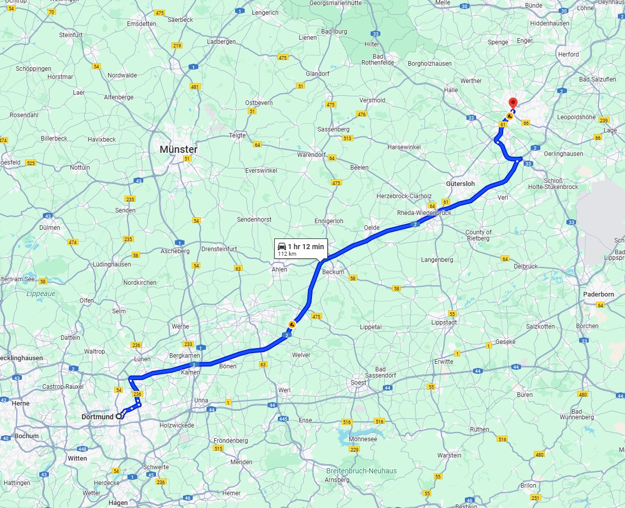 Anreise von Dortmund Zu Bielefeld Über via A2