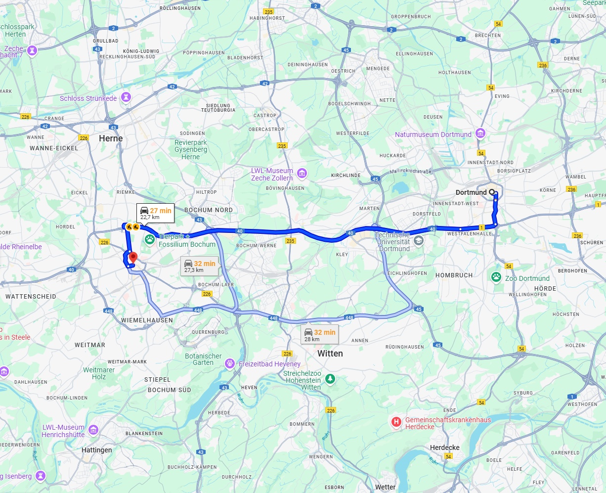 Anreise von Dortmund Zu Bochum Über via A40