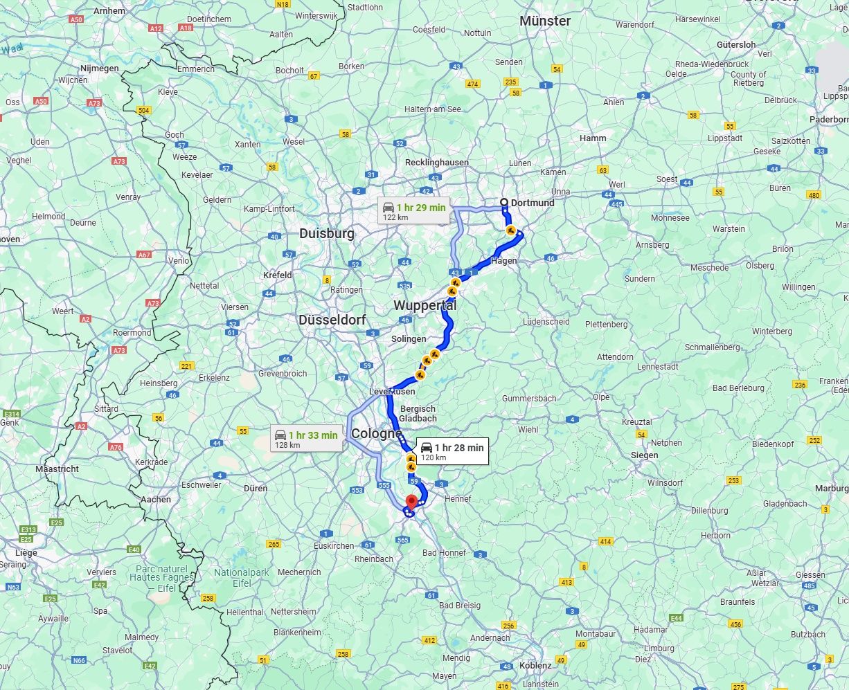 Anreise von Dortmund Zu Bonn Über via A1