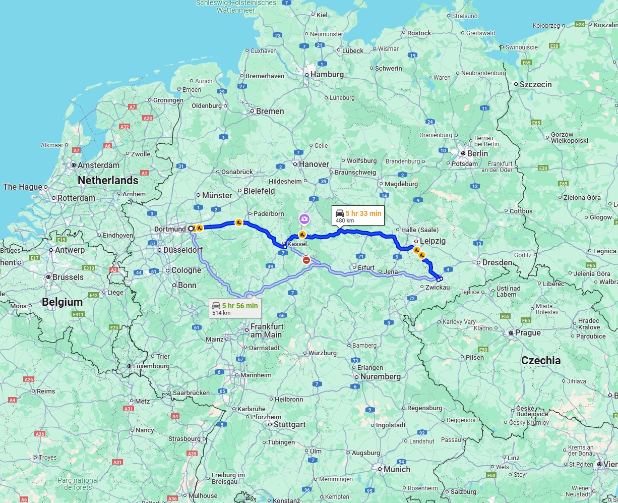 Anreise von Dortmund Zu Chemnitz Über via A44 and A38