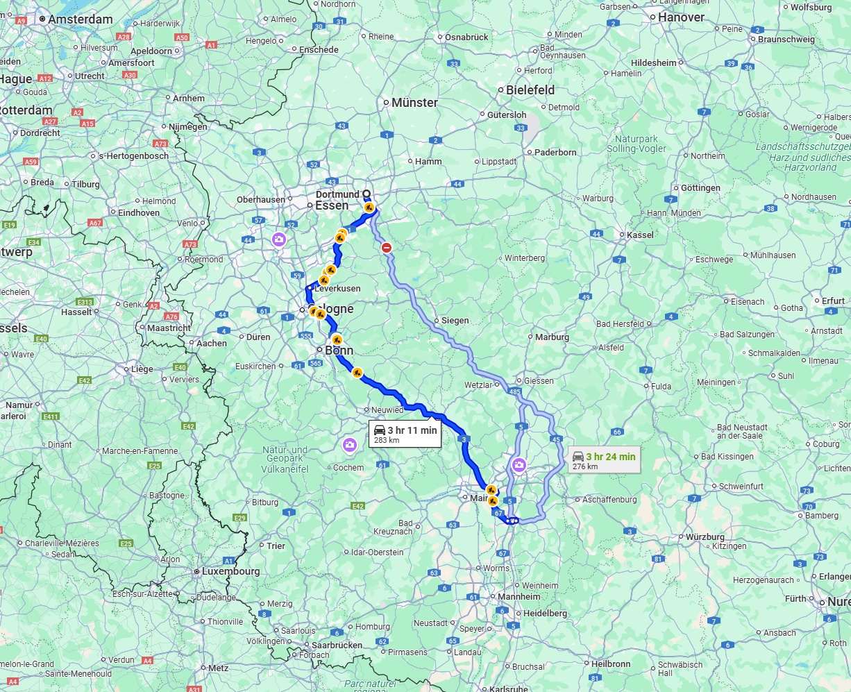 Anreise von Dortmund Zu Darmstadt Über via A3