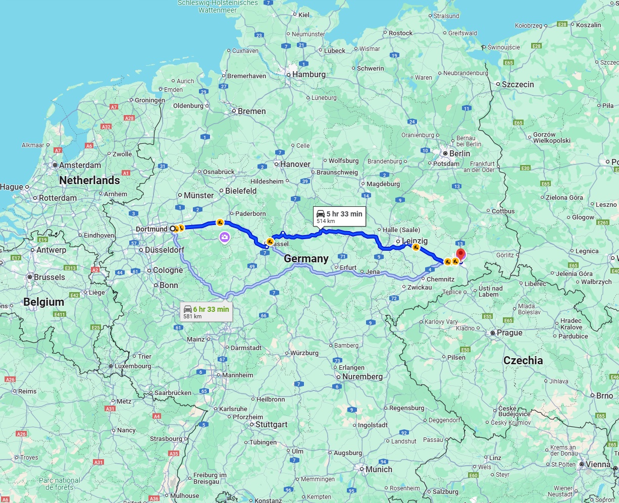 Anreise von Dortmund Zu Dresden Über via A44 and A38