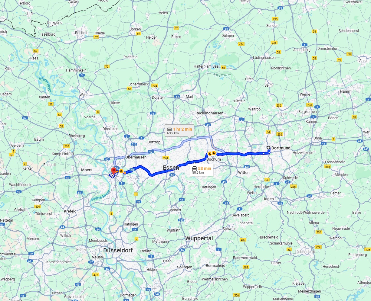 Anreise von Dortmund Zu Duisburg Über via A40