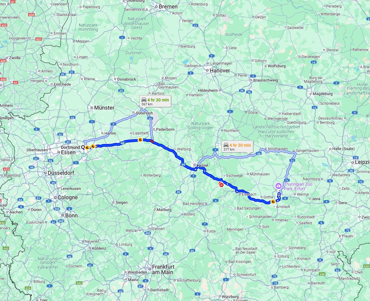 Anreise von Dortmund Zu Erfurt Über via A44