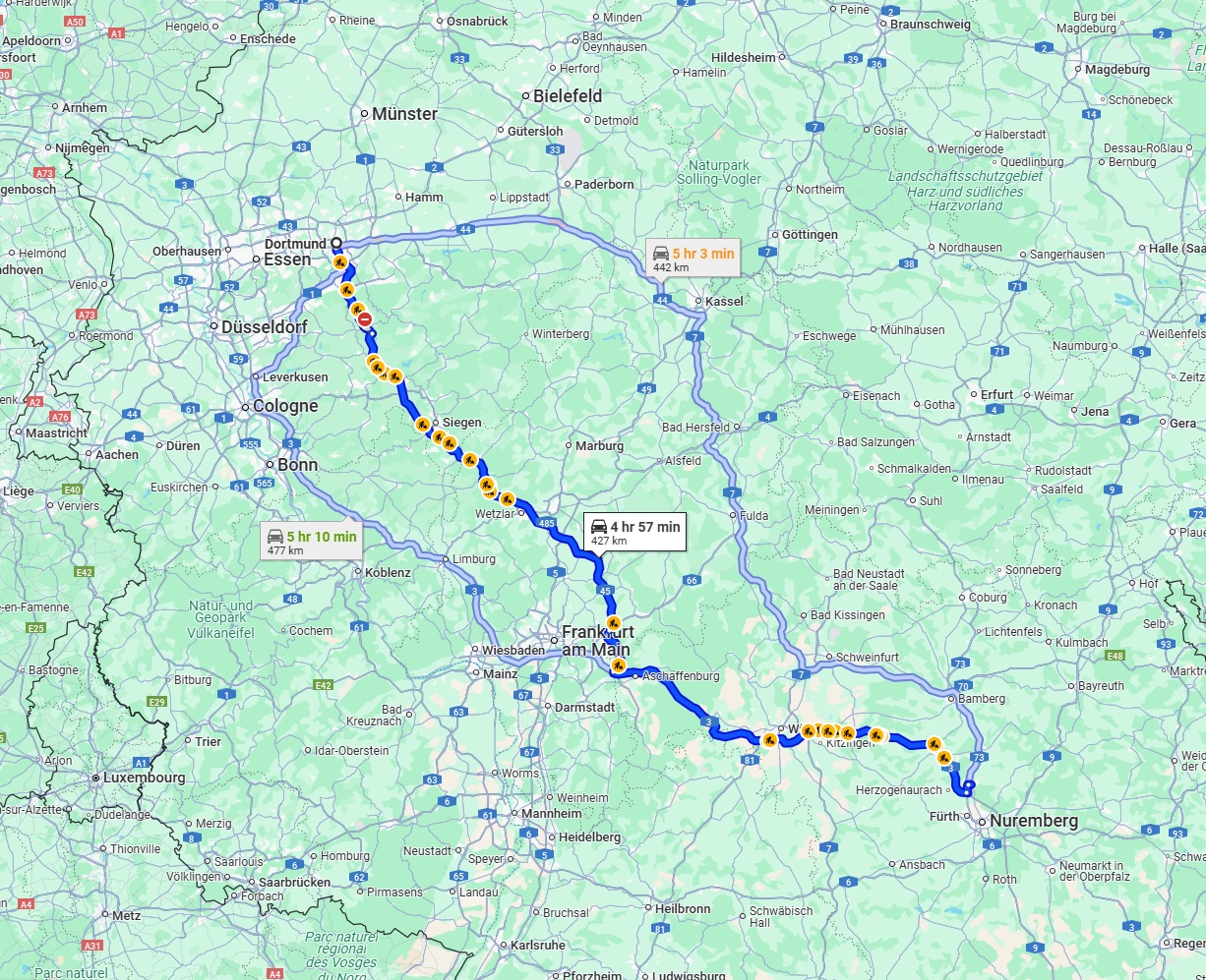 Anreise von Dortmund Zu Erlangen Über via A45 and A3