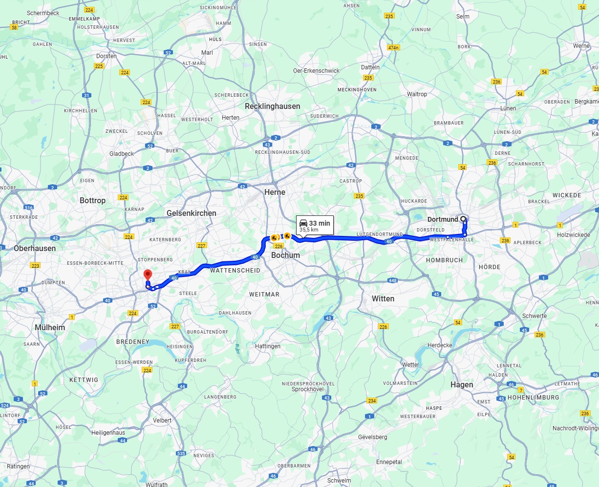 Anreise von Dortmund Zu Essen Über via A40