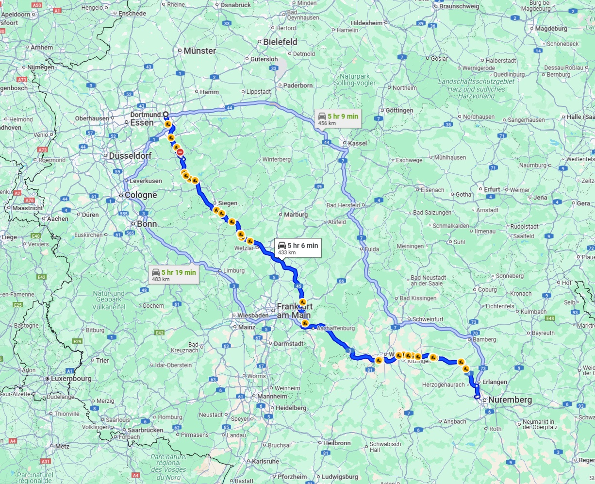 Anreise von Dortmund Zu Fürth Über via A45 and A3
