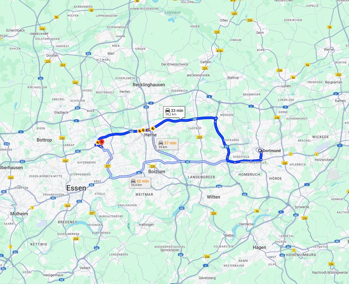 Anreise von Dortmund Zu Gelsenkirchen Über via A42