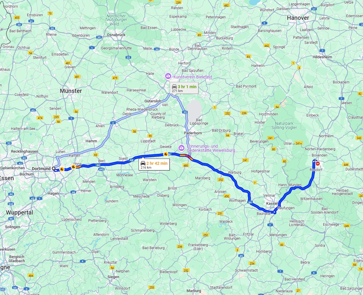 Anreise von Dortmund Zu Göttingen Über via A44