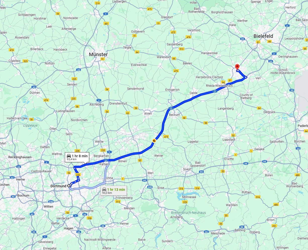 Anreise von Dortmund Zu Gütersloh Über via A2