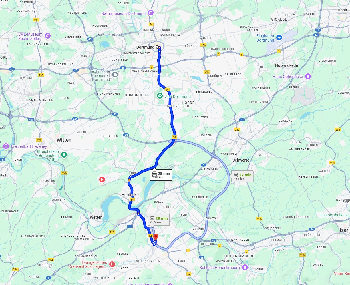 Anreise von Dortmund Zu Hagen Über via B54