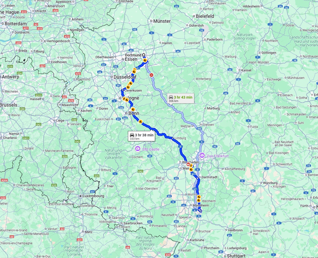Anreise von Dortmund Zu Heidelberg Über via A3
