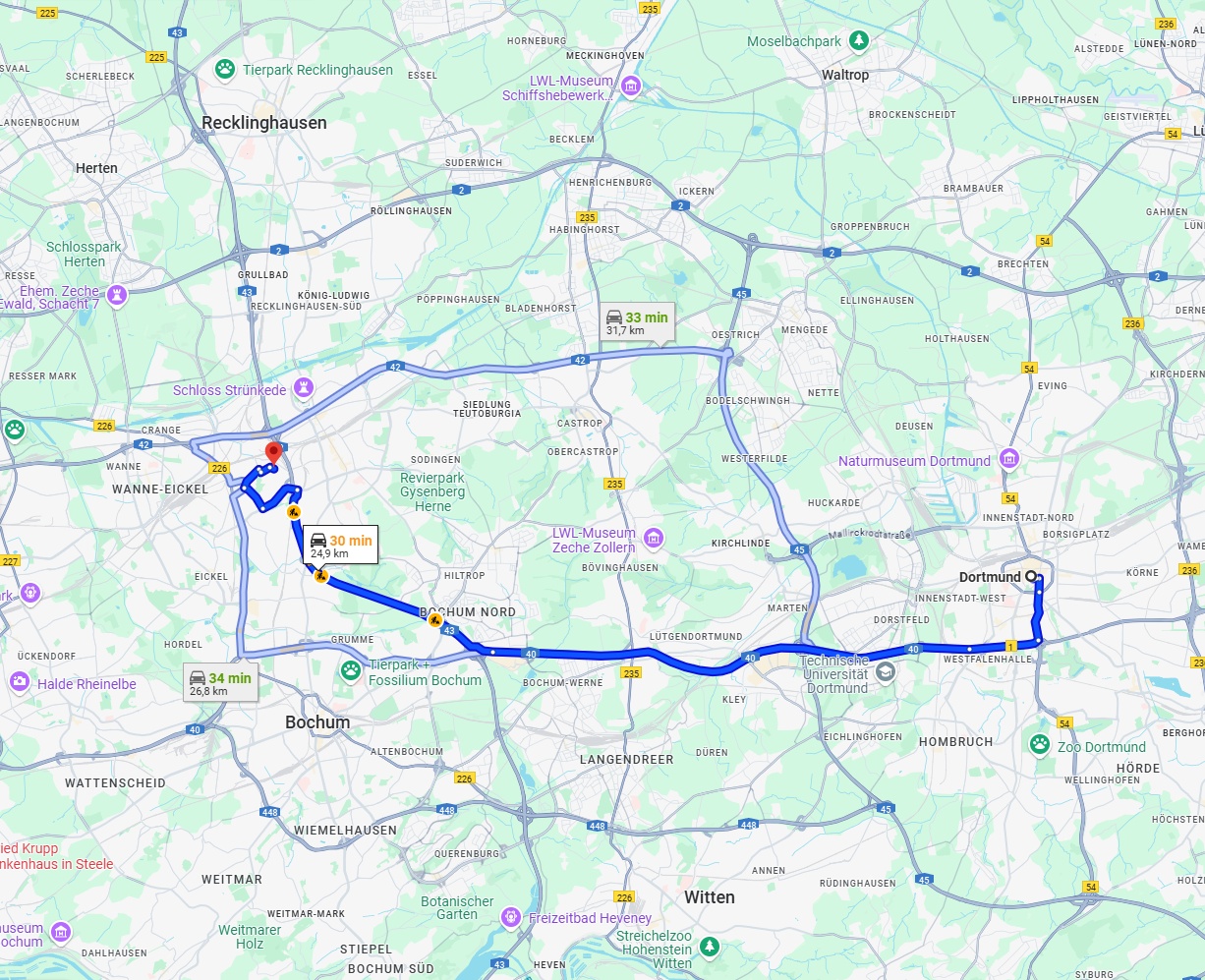 Anreise von Dortmund Zu Herne Über via A40