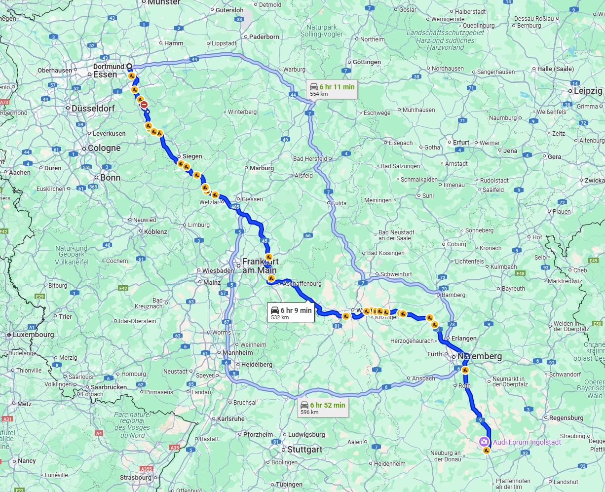 Anreise von Dortmund Zu Ingolstadt Über via A45 and A3