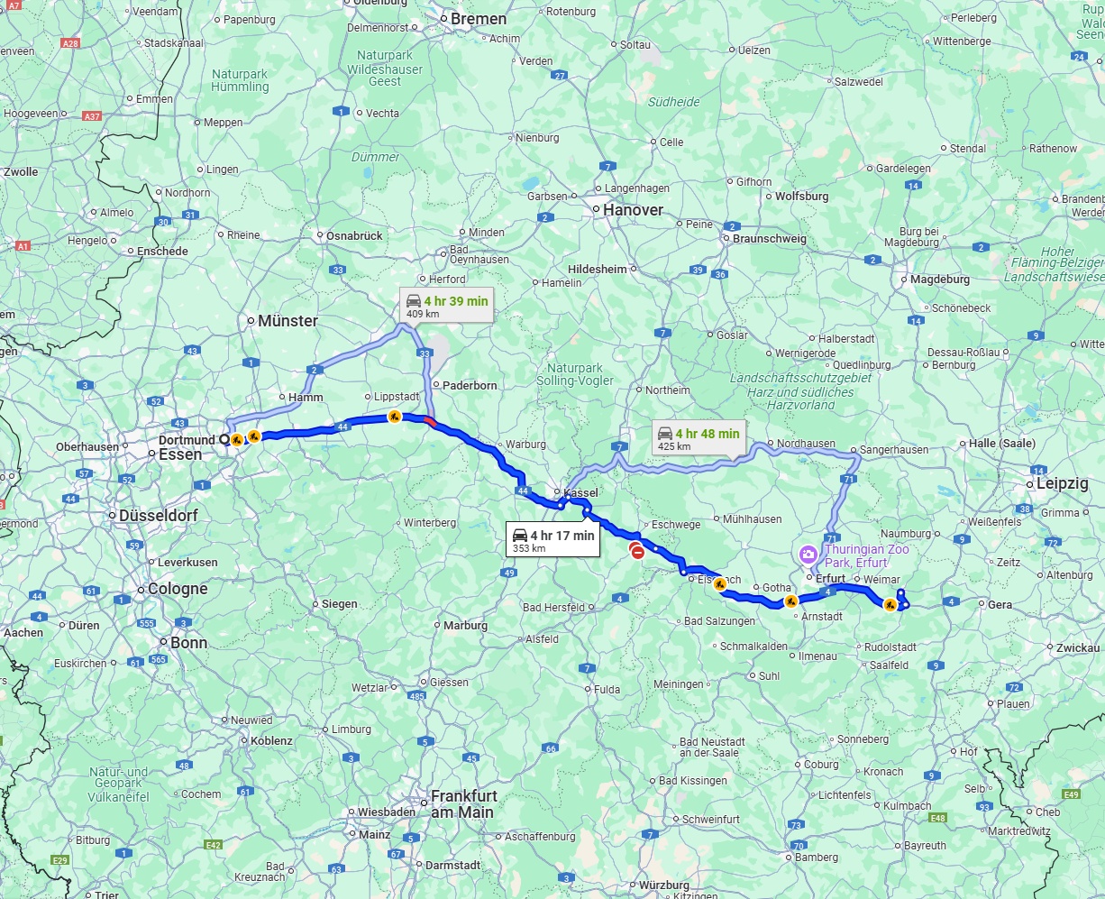 Anreise von Dortmund Zu Jena Über via A44 and A4