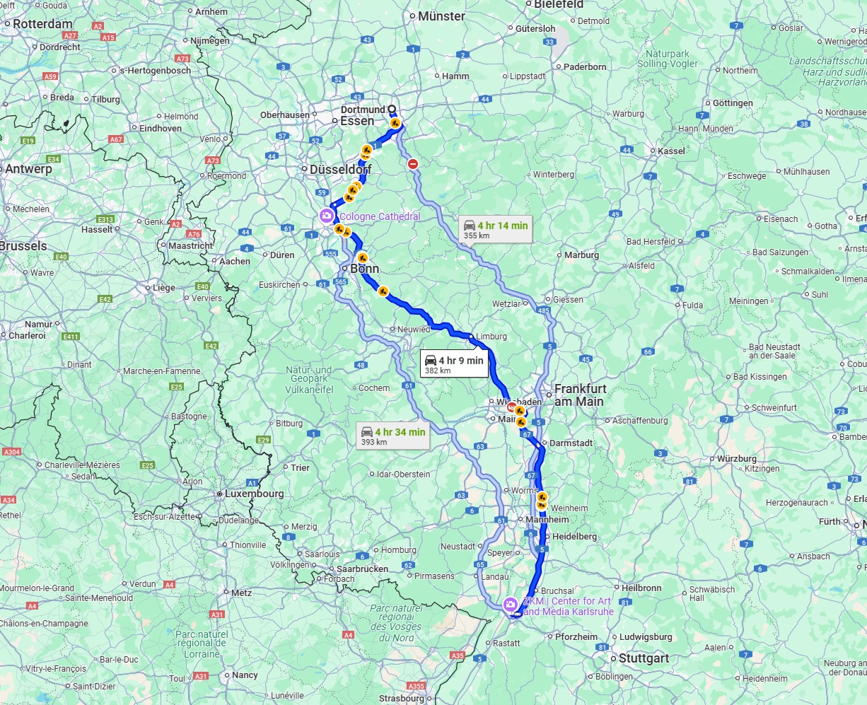 Anreise von Dortmund Zu Karlsruhe Über via A3 and A5