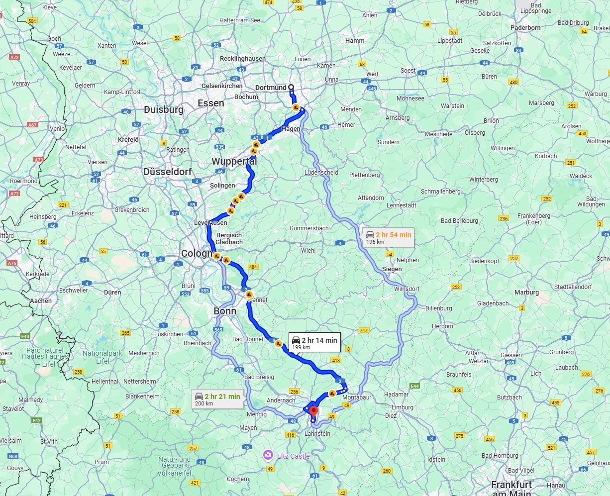 Anreise von Dortmund Zu Koblenz Über via A1 and A3
