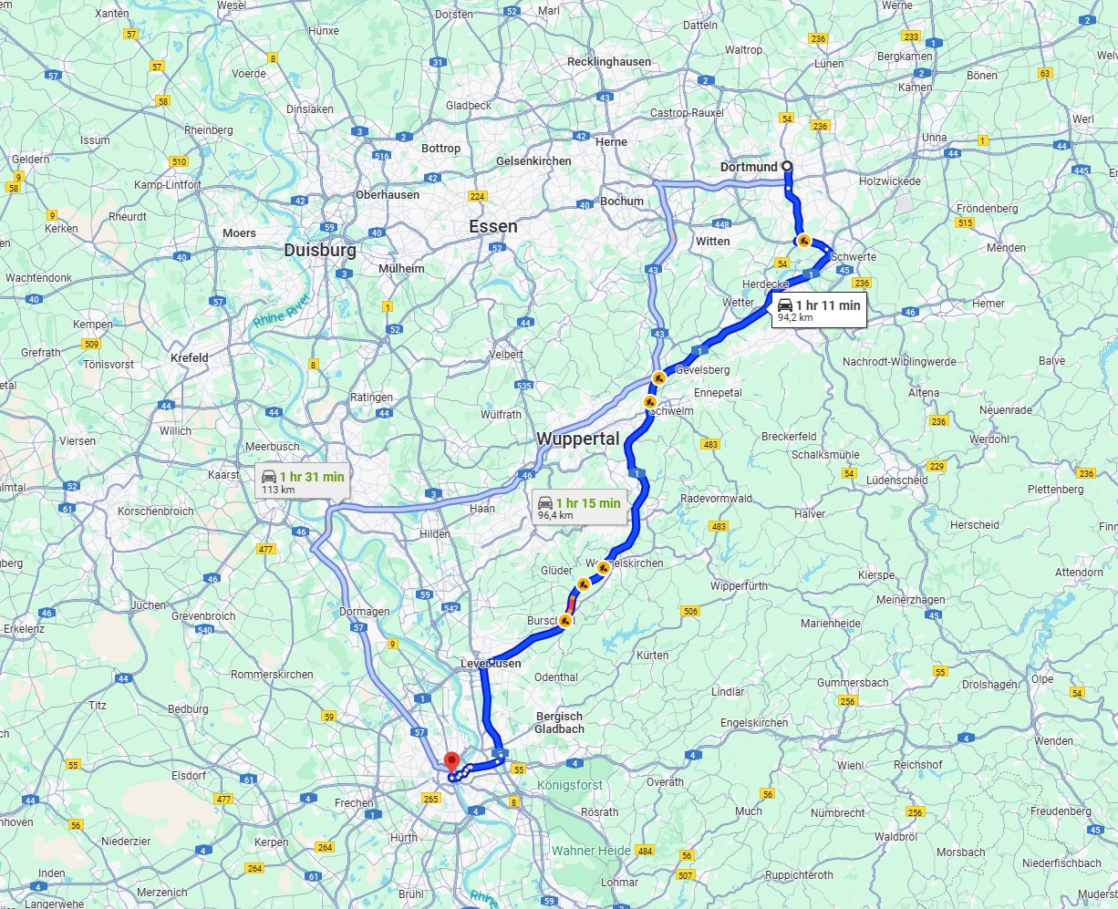 Anreise von Dortmund Zu Köln Über via A1