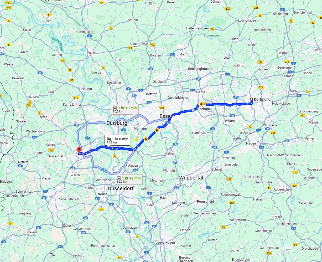 Anreise von Dortmund Zu Krefeld Über via A40