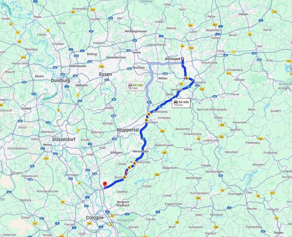 Anreise von Dortmund Zu Leverkusen Über via A1
