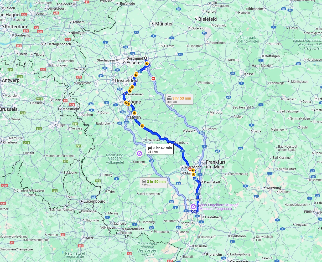 Anreise von Dortmund Zu Ludwigshafen am Rhein Über via A3